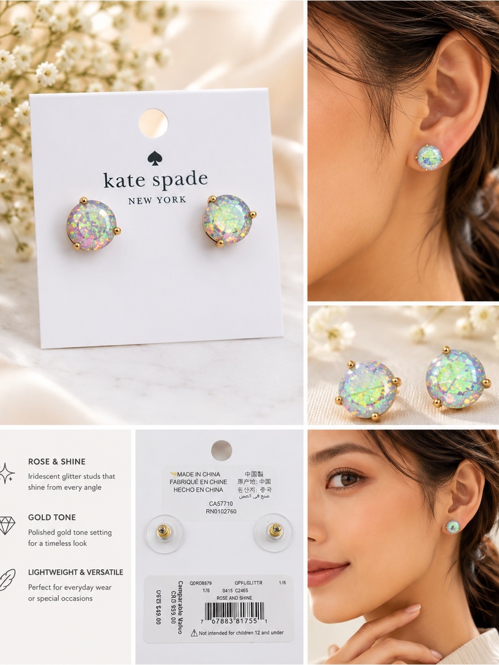 KATE SPADE New York Rose & Shine Glitter Stud Earrings - Picture 5 of 5